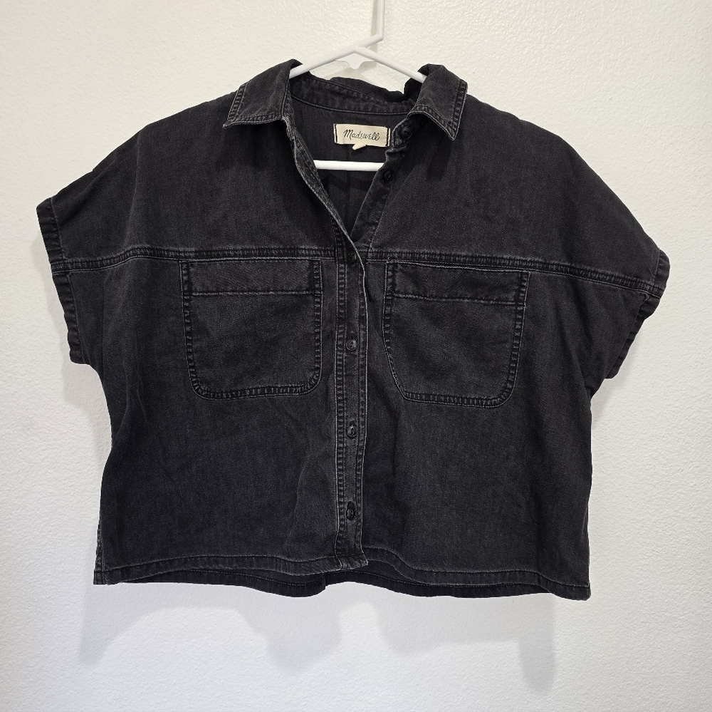 Madewell Washed Black Cropped Denim Shirt Jacket
